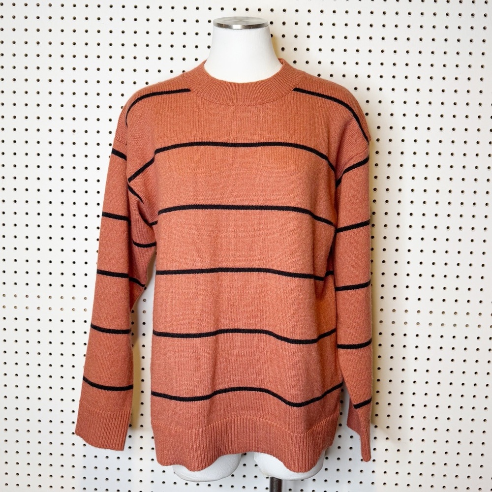 La Miel | Pencil Stripe Crewneck Sweater in Orange Sz. M